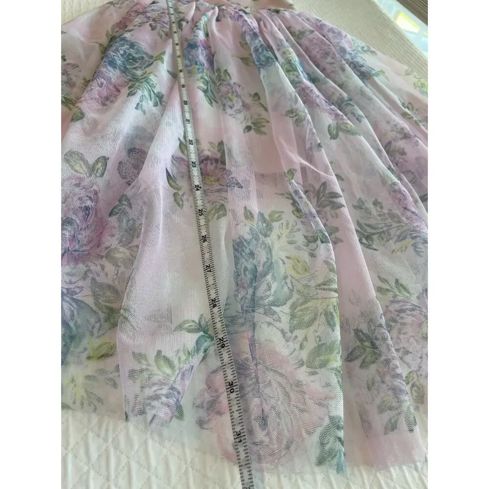 Zenzi Floral High Low Tulle Formal Girl Dress Size XS 4/5 Pink Garden Fairy EUC - Picture 9 of 14